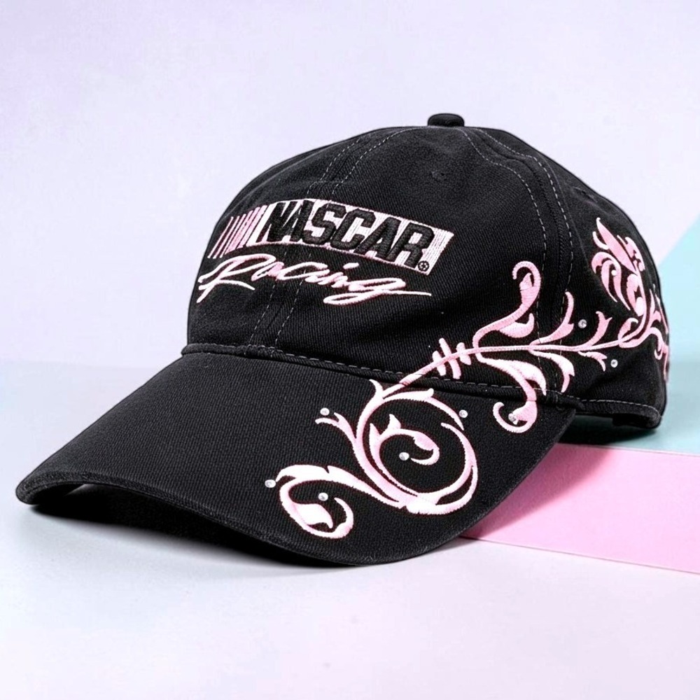 VTG NASCAR Racing Cap Hat One Size Women Pink Floral Embroidered Y2K 2000s HTF